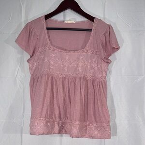 Lucky Brand Pink Western Boho Peasant Top S Embroidered Cowgirl Festival Blouse